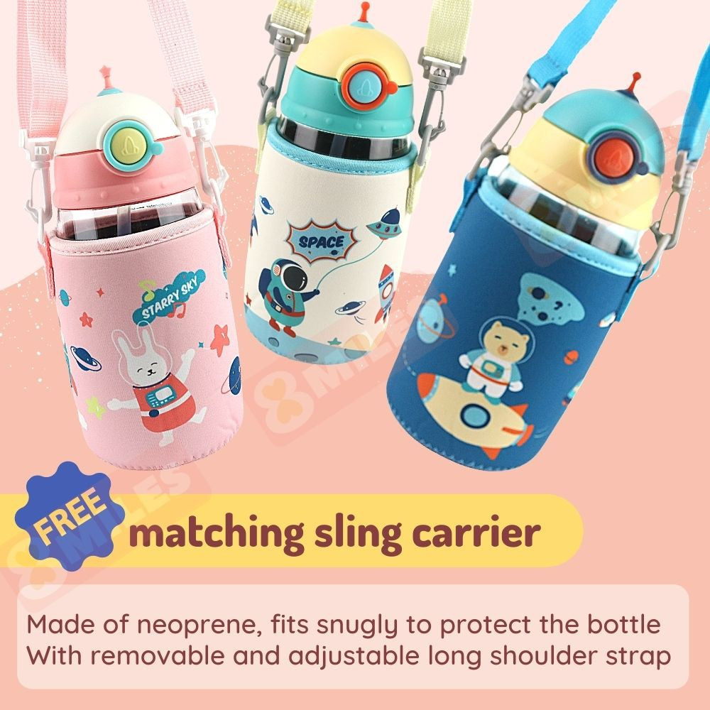 [Free Carrier Bag] Kids Water Bottle 570ml Straw Or Direct Drink Or 2-in-1 BPA-Free Tritan Children Upstyle Space