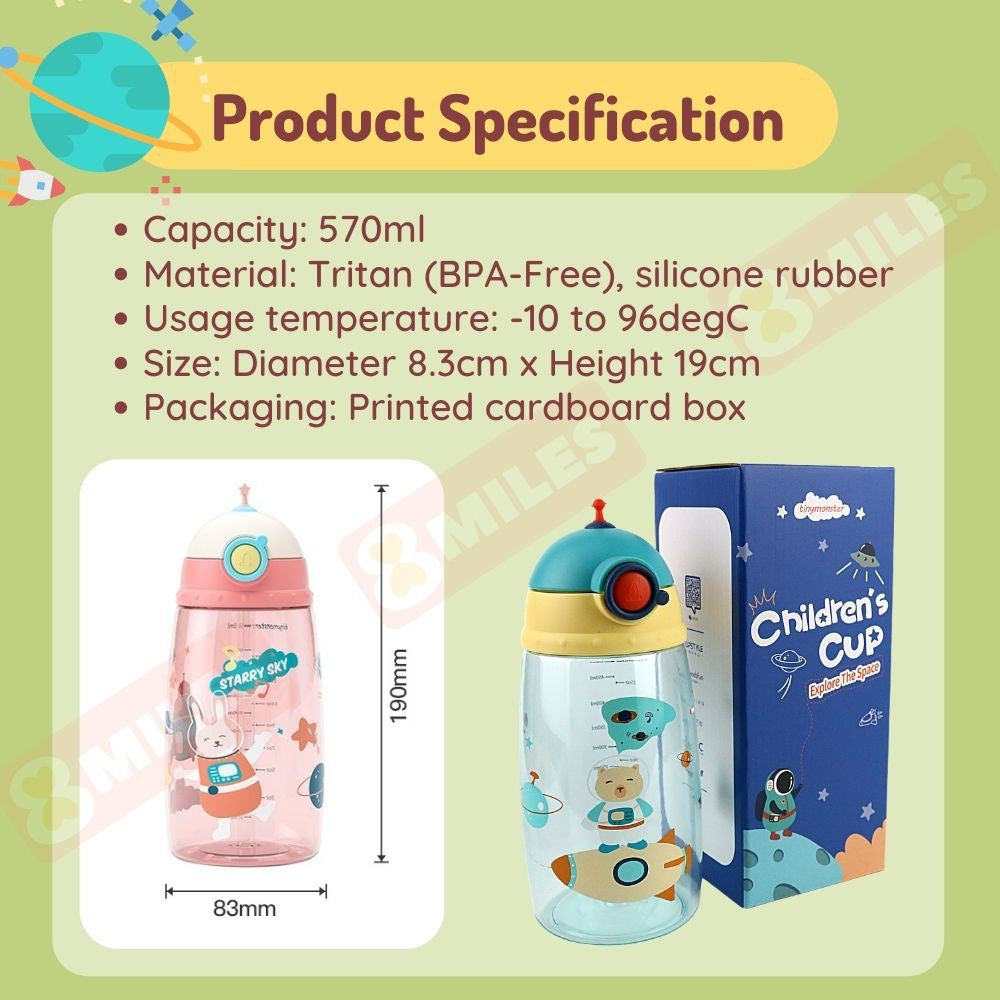 [Free Carrier Bag] Kids Water Bottle 570ml Straw Or Direct Drink Or 2-in-1 BPA-Free Tritan Children Upstyle Space