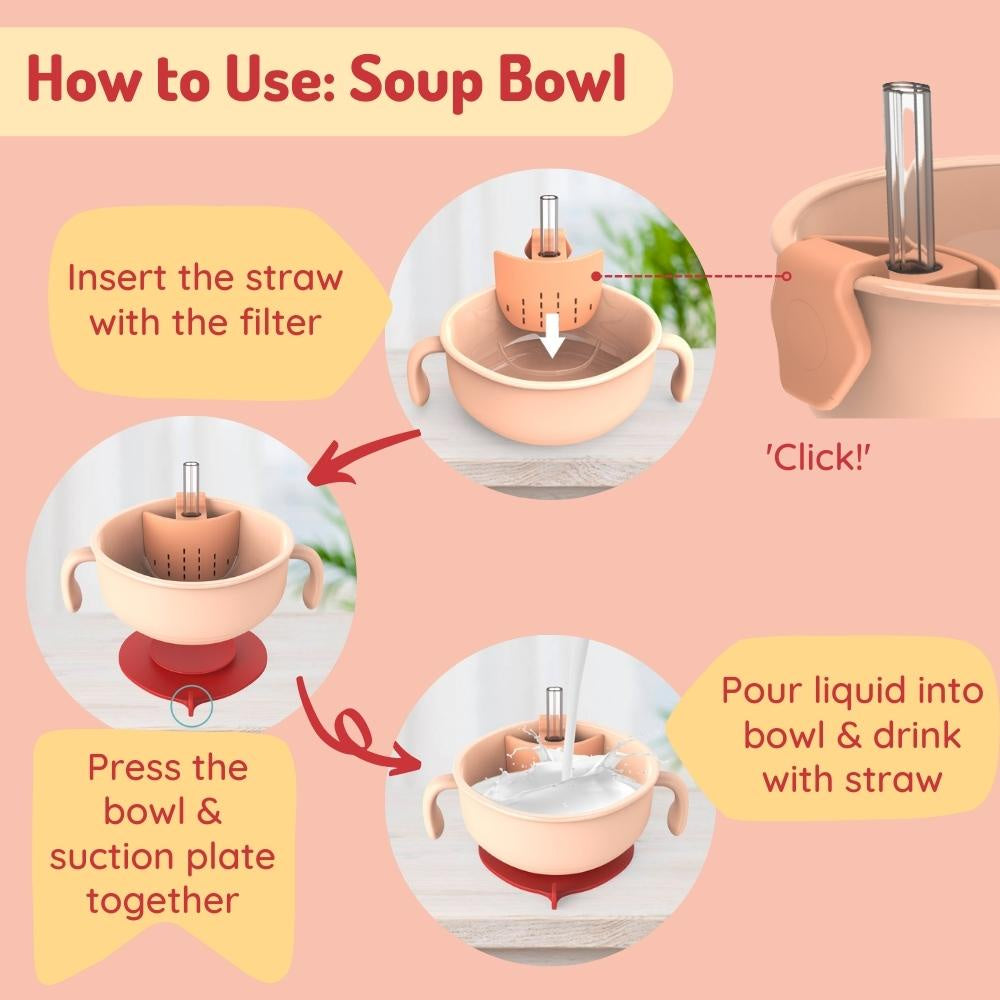 Baby Toddler Bowl Feeding Snack Soup With Suction Straw Multi Purpose Hogokids