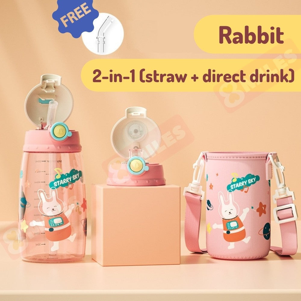 [Free Carrier Bag] Kids Water Bottle 570ml Straw Or Direct Drink Or 2-in-1 BPA-Free Tritan Children Upstyle Space