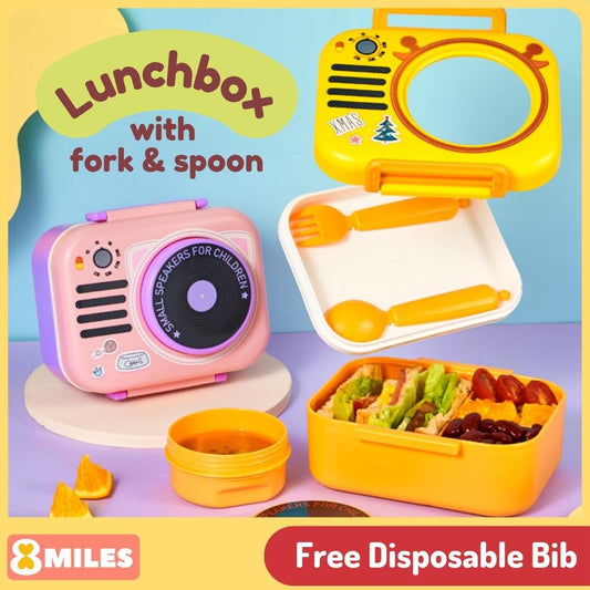 Kid Lunch Box Bento Box Leakproof with Fork Spoon Salad bowl Speaker Design School Student Lunchbox Food Container