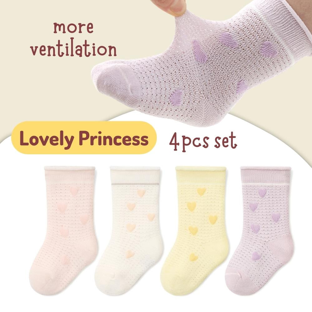 [3 or 4 pairs box set] Baby Socks Newborn to 6mth Girls Boys Infant Cotton Breathable Thin Summer Quarter Crew Socks