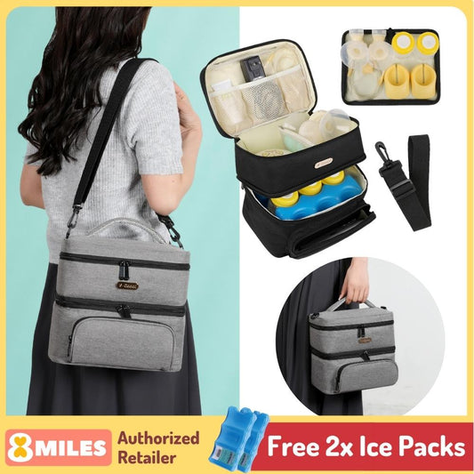 [Free 2x Ice Packs] V-Coool Insulated Cooler Bag For Breastmilk Handsfree Wearable Pump 2 Layers Breast Milk