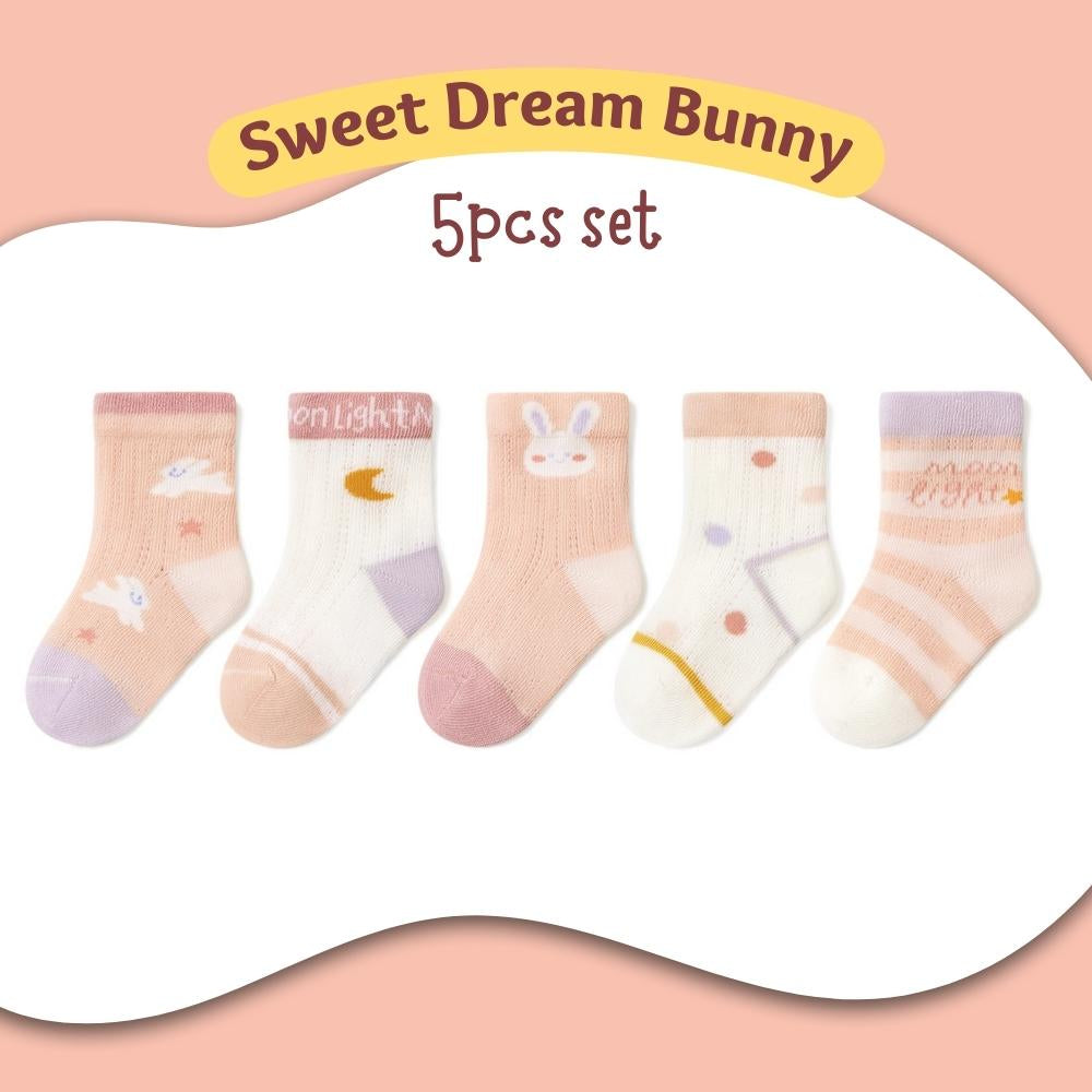 [5 pairs set] Baby Toddler Girls Socks 6mth to 7yo Cotton Breathable Thin Summer Quarter Crew Sports
