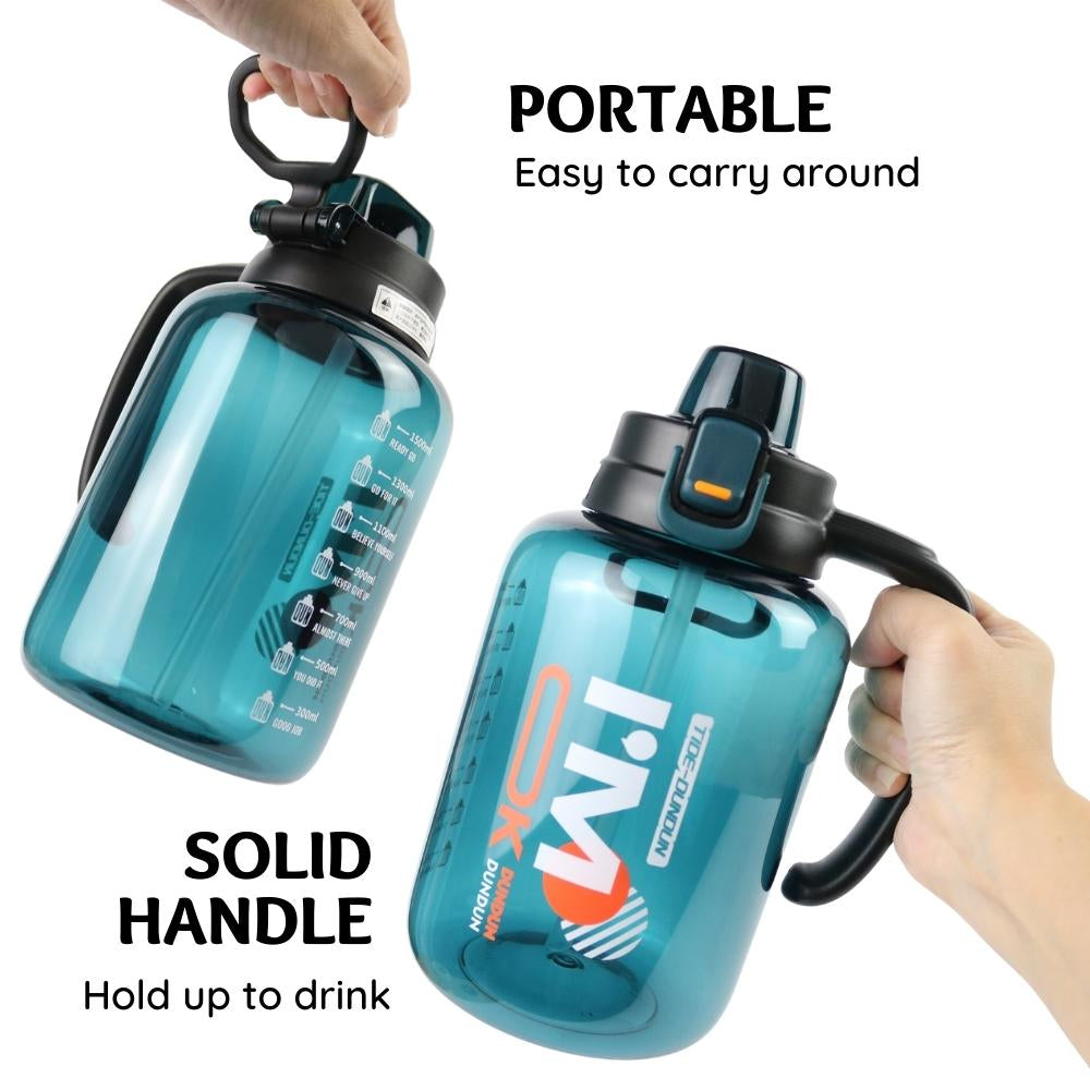 [Free Sponge Brush] 1950ml Water Bottle With Straw Direct Drink Large Capacity BPA-Free Plastic Tritan