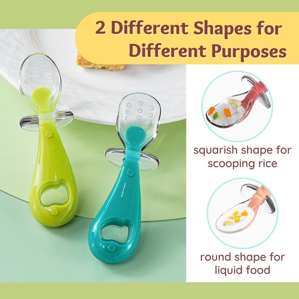[Set of 2pcs] Baby Silicone Spoon Feeding Soft Flexible Self Feed Training