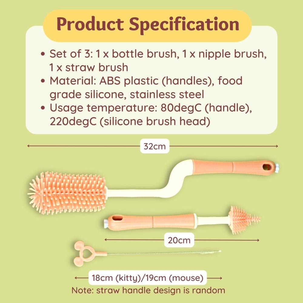 3pcs Set Baby Silicone Bottle/Nipple/Straw Brush