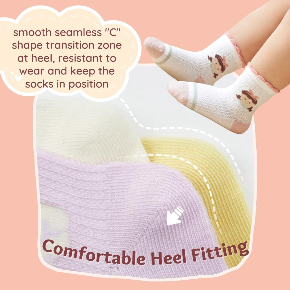[5 pairs set] Baby Toddler Girls Socks 6mth to 7yo Cotton Breathable Thin Summer Quarter Crew Sports