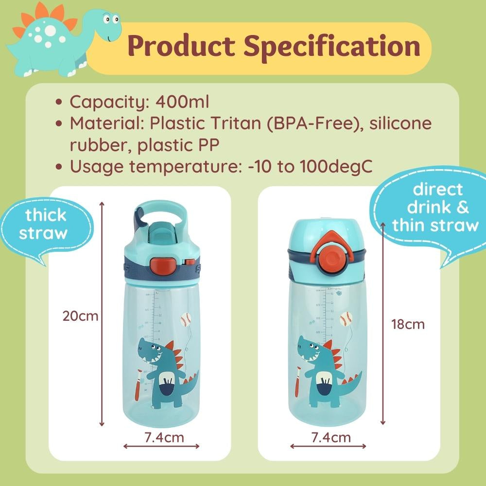 [Free Carrier Bag] Kids Water Bottle 400ml BPA-Free Plastic Tritan Thick Straw Without Straw Leakproof Upstyle by 8miles