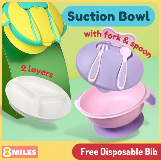 Baby Suction Bowl Double Layers Feeding With Lid Fork Spoon Self Feeding Microwaveable BPA-Free
