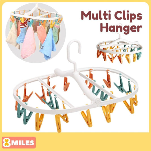 Multi Clips Hanger 24 Pegs Laundry Drying Clothes Foldable Portable Durable