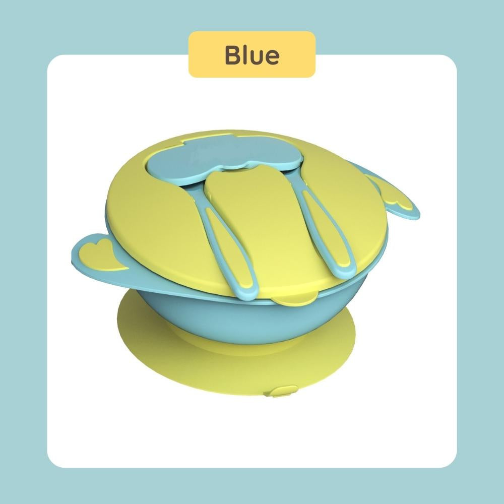 Baby Suction Bowl Double Layers Feeding With Lid Fork Spoon Self Feeding Microwaveable BPA-Free