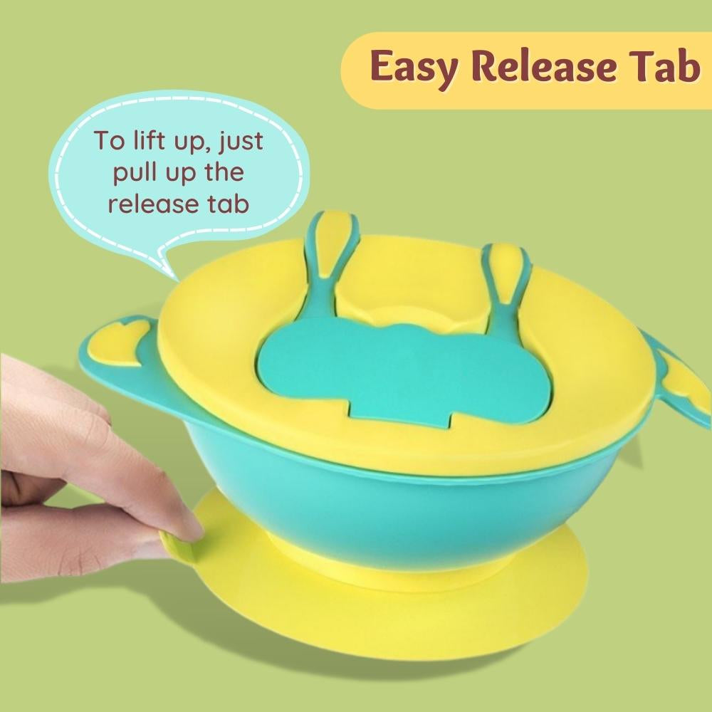 Baby Suction Bowl Double Layers Feeding With Lid Fork Spoon Self Feeding Microwaveable BPA-Free